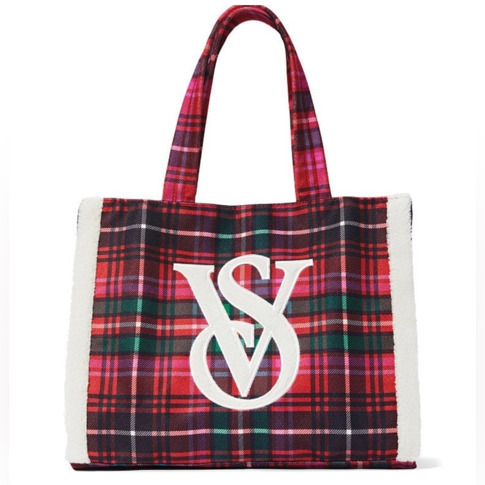 NWT - Victoria's Secret Plaid Tote Bag - Red and Green - Picture 1 of 6